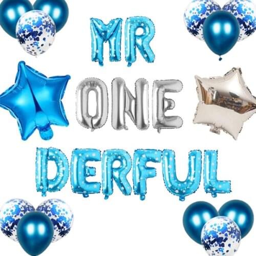 Blue Mr Onederful Balloon Banner Baby Boy 1st Birthday Party Banner Little Man Wonderful Theme First Birthday Party Supplies