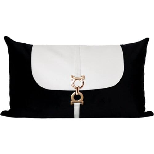 Light Luxury Velvet PU Leather Patchwork Cushion Cover Decorative Living Room Pillow Cover Black White Gold Metal Pillowcase