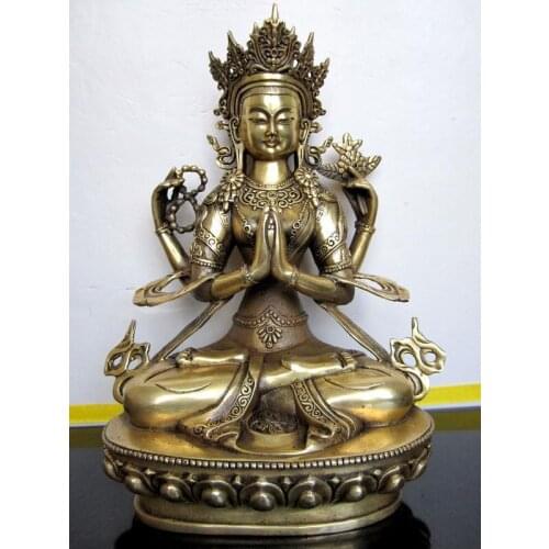Guanyin Bodhisattva, de cuatro brazos avalukiteshvara, estatua de Buda de cobre puro, estatua, figura, budismo tibetano