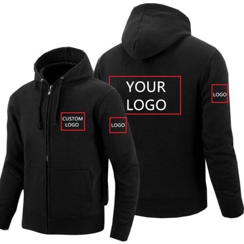Customize Sweatshirts Men Streetwear DIY LOGO Print Custom Made Solid Color Blank Women Cotton Thicken Fleece Zipper Hoody Coat