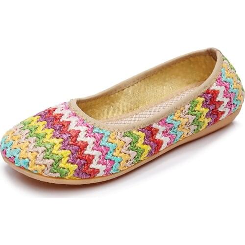 Hemp Woven Shoes Summer Womens Flat Shoes Soft Sole Loafers Women Slip-ons Casual Shoes Rainbow Shoes Ladies Flats Walking Shoes