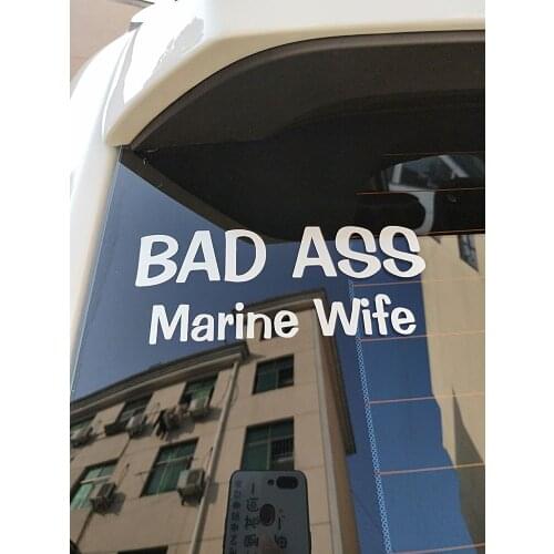 ZTTZDY 15CM*6.4CM For Vinyl Bad Ass Marine Wife Car Sticker Words Decal Black Silver ZJ2-0017
