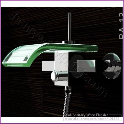 X8302BS - Luxury Deck Mounted Brass and Glass Material of Bath Shower Waterfall Mixer