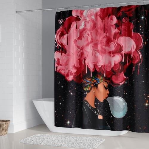 Pink Fantasy African Girl 3D Shower Curtain Fashion Black Modern Waterproof Polyester for Bathroom with Hooks Home Decor 180x180