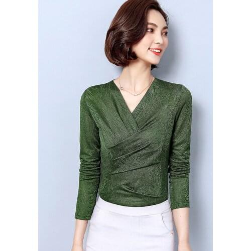 2019 Fashion Large Size Long Sleeve V-neck Autumn And Winter New Womens Wild Bottoming Shirt Top