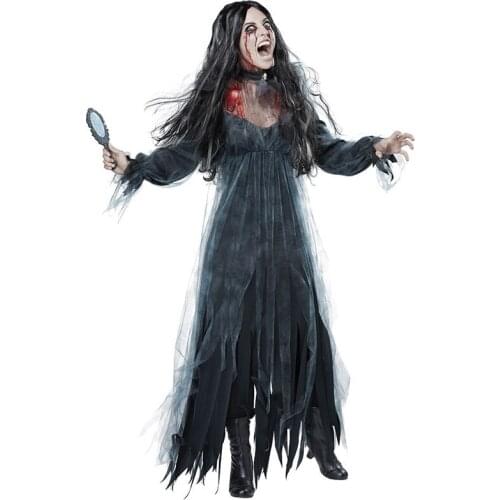 Adult Women Halloween Scary Zombie Ghost Bride Fancy Dress Graveyard Corpse Costume Black Split Long Dress