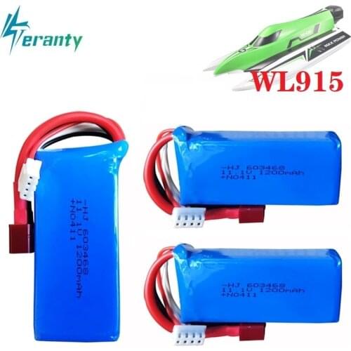 1/2/3/4/5PCS 11.1V 1200MAH 603468 lithium battery with T plug for WLtoys WL915 High Speed RC F1 Racing Boat