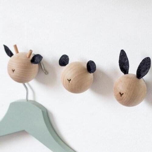 1 Set Coat Hook Cartoon Animal Pattern Home Decor Wooden Hats Scarf Wall Hangers for Kids Room