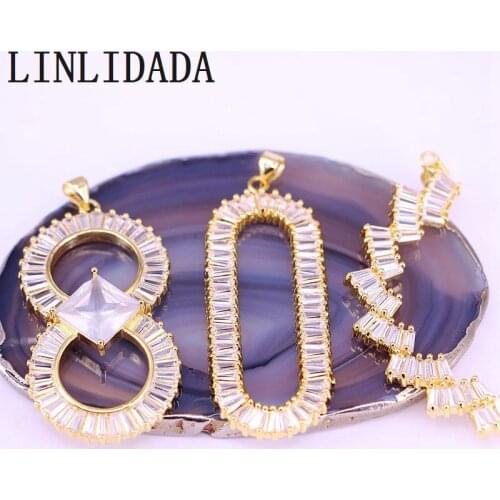 10Pcs Copper with Micro Pave Clear CZ Oval /8 / V shape pendant, DIY Pendant Charms