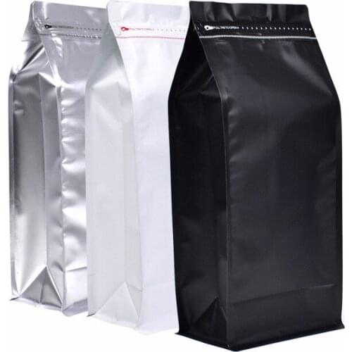 100pcs 1kg Black/white silver aluminum foil coffee bag milk tea Ziplock stand up octagonal sealing bag