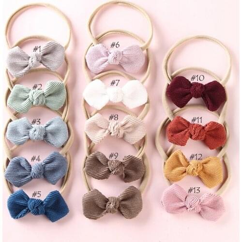 13 pcs/lot, Soft Corduroy Knot Bow Nylon Headbands, baby shower gift