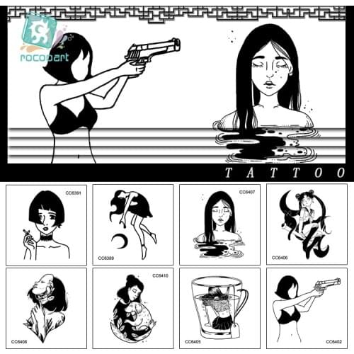 25 Sheets Different Black White Small Tattoo Dark series girl Design Unique Temporary Tattoo Sticker Body Art Fake Hands Tatoo