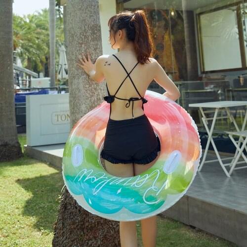 5 Sizes Colorful Rainbow Swimming Ring Float Water Pool Party Inflatable Swimming Circle Baby Girl Women Pool Float