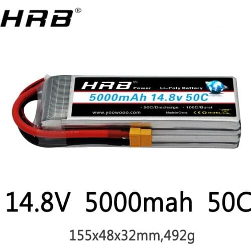 HRB Lipo Battery 4S 14.8V 5000mah 50C EC5 XT90 XT60 Deans T XT90-S RC Parts For VKAR BISON Buggy 4WD Car FPV Airplanes 1/10 Boat