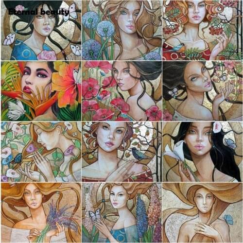 Diamond Painting Cross Stitch Kits Holding Flowers Abstract Woman Portrait Diamond Mosaic Art Paintings Embroidery Needlework