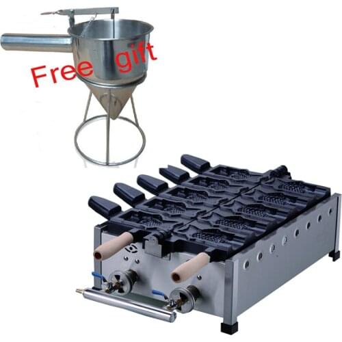 Free shipping Gas type 5 pcs ice cream Taiyaki machine with open mouth taiyaki maker