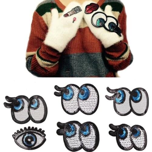 Paillette Sequins Embroidered Black Blue Eye Patch Clothes Stickers Bag Sew Iron On Applique DIY Apparel Sewing Clothing DIY B52