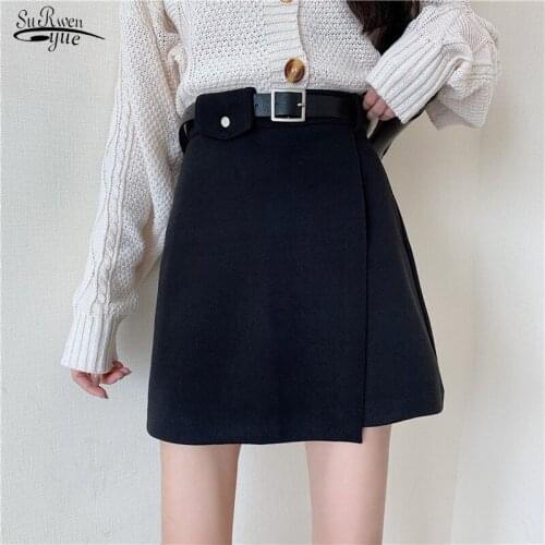 Big MM Plus Size Short Skirt Autumn/Winter Casual High-waist Irregular A-line Skirts Faldas Cortas Present The Same Belt 12223