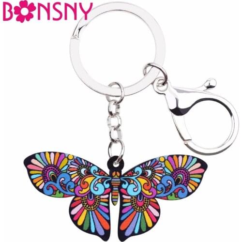 Bonsny Acrylic Anime Jewelry Butterfly Chains Keyrings For Women Girl Bag Purse Car Key Handbag Wallet Charms Keychains GIFT