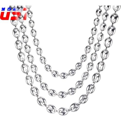 US7 Coffee Beans Link Chain 7MM 9MM Necklaces For Men Stainless Steel Rope Link Chain Necklaces Fashion Hip Hop Jewelry