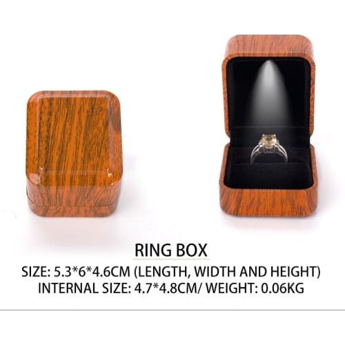Khaki Wooden LED Wedding Ring Jewerly Packaging Box Female Pendent Earring Bracelet Showcase Jewellery Organizer For Lover Gifts