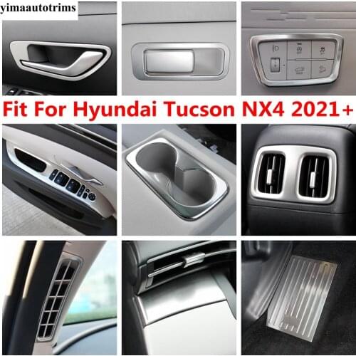 For Hyundai Tucson NX4 2021 2022 Air AC Glove Box Sequin Rest Pedal Handle Bowl Water Cup Cover Trim Stainless Steel Accessories