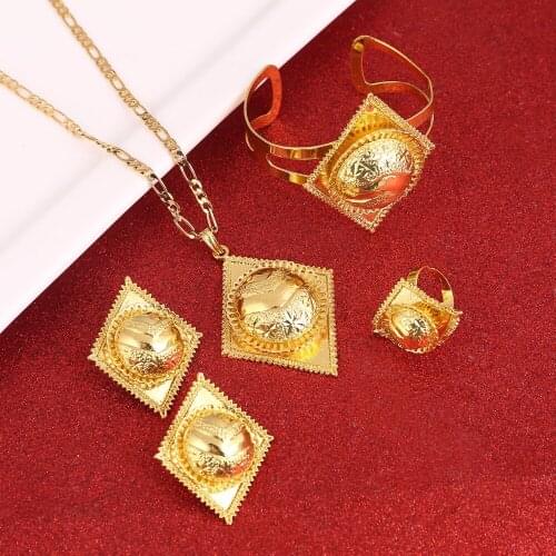 Ethiopia Gold Jewelry Sets Kenya Traditional African Bridal Habesha Women Party African Wedding Gift