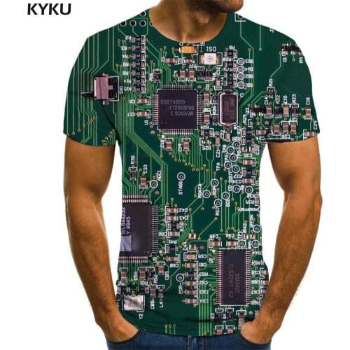 KYKU Metal T shirt Men Technology T-shirts 3d Hip Hop Anime Clothes Harajuku Tshirt Printed Short Sleeve Punk Rock New