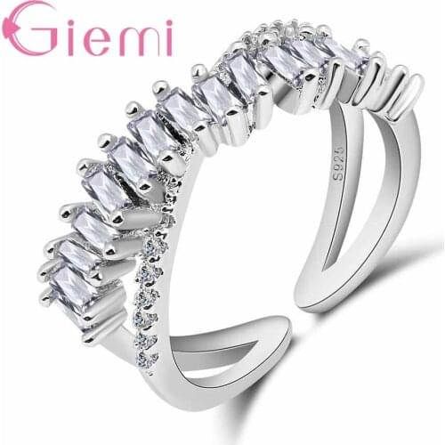 Beautiful Clear Crystal Adjustable Ring Fashion 925 Sterling Silver Wedding Jewelry Lovers Gift Wholesale
