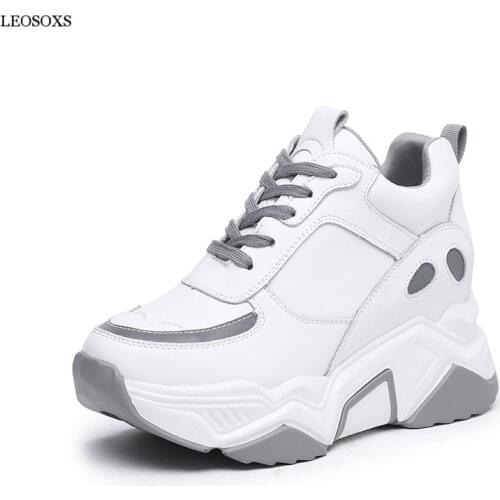 LEOSOXS Genuine Leather White Sneakers Casual Shoes Female High-Heel Wedges Sneakers For Women Platform Woman Vulcanize Shoes