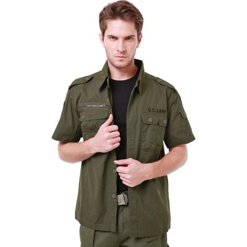 Summer Outdoor Cotton Tactical Lapel Short-Sleeved Shirt Men Trekking Camping Fishing Mountaineering Multi-Pocket Sports Shirts