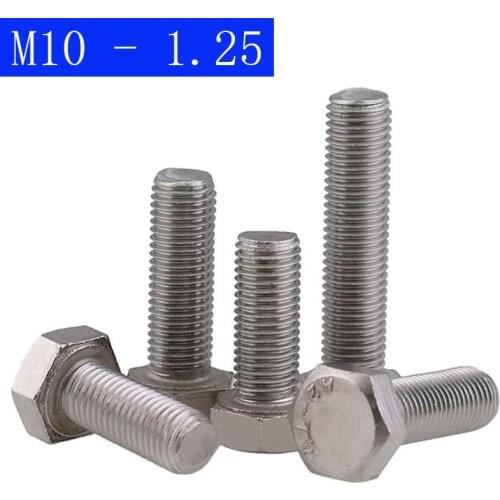M10 - 1.25 ( 10mm ) Fine Thread 304 Stainless Steel Hex Cap Bolt / Screw DIN 933 Tap A2 - 70