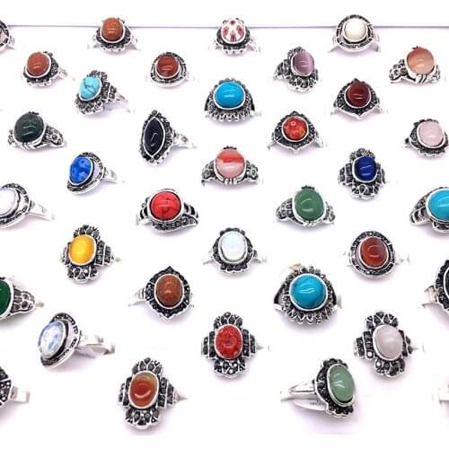 MixMax 50PCs/LOT Womens Rings Fashion Stone Metal Rhinestone Party Jewelry Wholesale Mix Styles with a display box