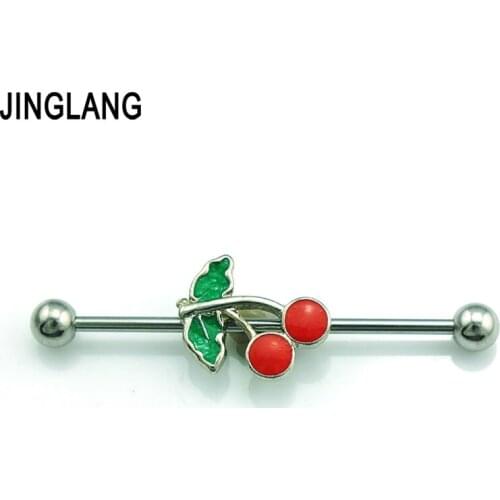 Fashion Europe Style Red Fruits Ear Plugs Tunnel 316L Stainless Steel Bar Fake Body Piercing Jewelry