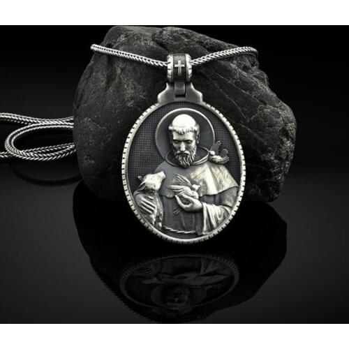 Christian St. Francis Medal Tag man chain necklace Religious Jewelry on the neck Catholic vintage pendant necklace men