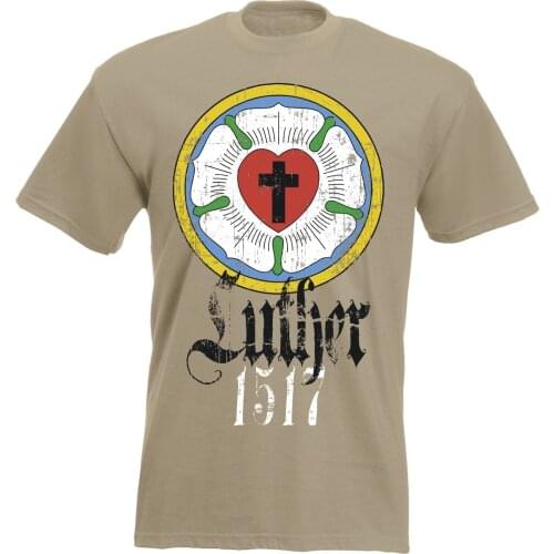 Fashion Men T Shirts Round Neck T-Shirt Martin Luther 500 Jahre Reformation Rose 1517 Khaki Printed T-Shirt Men