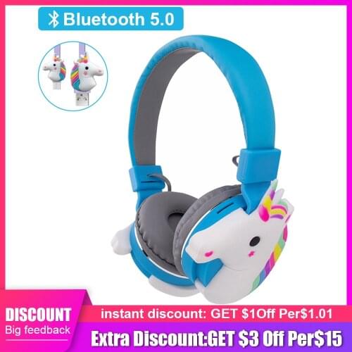 New Unicorn wireless headphones set Bluetooth 5.0 earphone, unicorn data cable, with microphone, childrens Christmas gift
