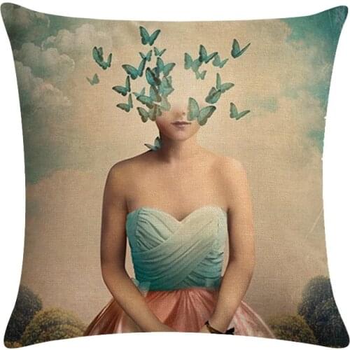 Fairy Girl sofa Cushion Cover Dreamy Fauxlinen Pillowcase for Couch Bedroom Decorative Covers Home Living Room Decor 45*45