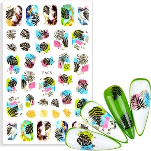 2021 New Nail Art Stickers Lot Black Leaf Floral Fruit Adhesive Decals Manicure Decorations For DIY Nails Summer