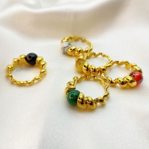 New gold color inlaid gem ring female European and American retro adjustable spiral jewelry