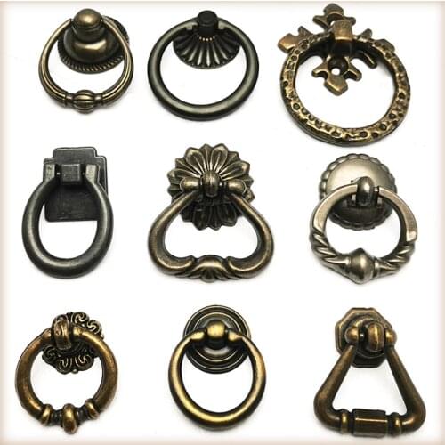 European and American retro shabby style antique bronze drop ring drawer kitchen cabinet dresser door knob pull handle