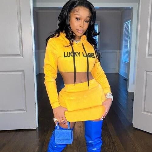 Echoine Autumn Letter Embroidery Crop Top Hoodies Sporty Pocket Sexy Mini Skirt 2 Piece Set Matching Set Party Clubwear Outfits