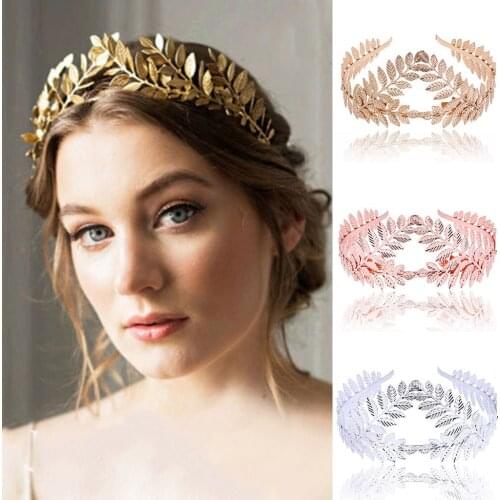 Headband Goddess Hair Vine Tiara Bridal Olive Crown Headband Gold Leaf Branch Headpiece Wedding Jewelry Accessories #WT