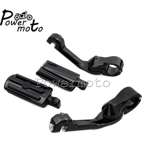 Black Motorcycle 1.25" Highway Engine Guard Adjustable Foot Pegs Footpeg Footrest Clamp Mount For Harley Honda Suzuki