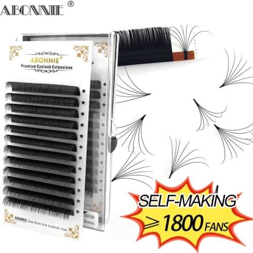 Abonnie Blooming Eyelash Extensions Easy Fanning C/D Curl False Eyelashes Makeup Black Mink High Quality Lashes