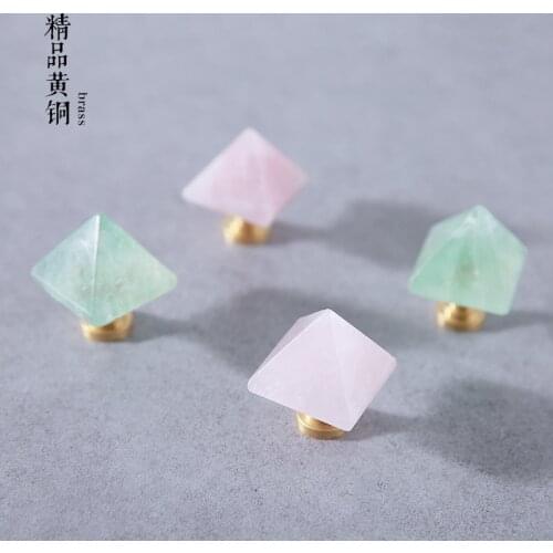 Nordic Luxury Transparent Natural Stone + Brass Knob Wardrobe Drawer Cupboard Cabinet Door Pull Decor Furniture Handles Hardware