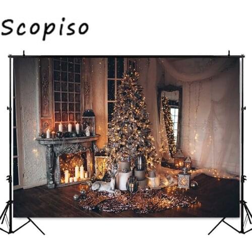 Scopiso Christmas tree fireplace photography background shining light party supplies fireplace decoration photograhic studio