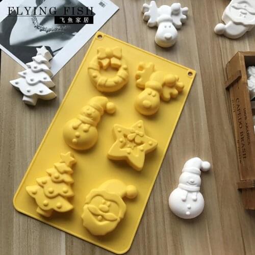 Silicone Mold Series Cake Mould Snowman Santa Handmade Soap Molds Elk Snowman Santa Claus Bells Aroma Wax Mould 6 Hole Christmas