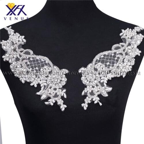 XFX VENUS 5 PCS women handmake embroidery white mesh rhinestone and beaded applique Lady wedding decoration accessories