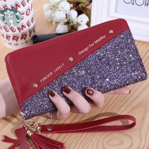 ZOVYVOL 2021 Women Zipper Long Wallet Female Stitching Contrast Tassel Wild Card Holder Money Case Bag Mobile Phone Purse Clip